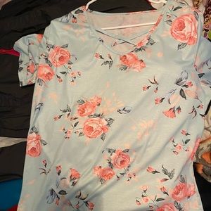 Lularoe Top with Cross Neck Blue Floral